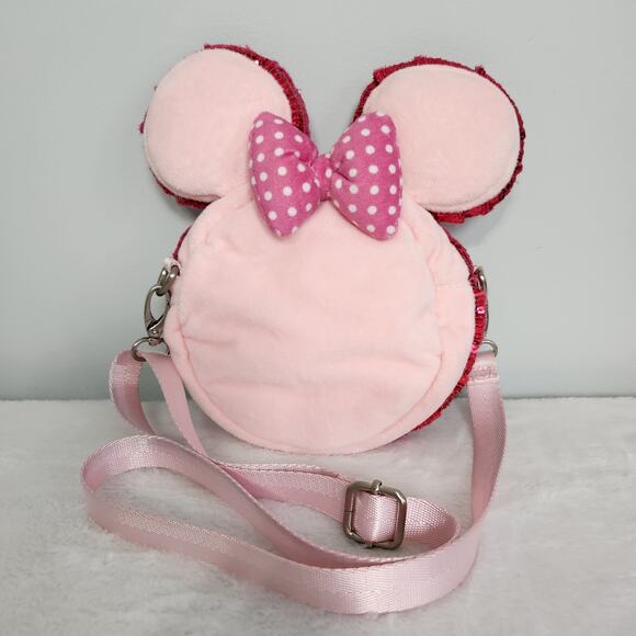 Disney Parks Minnie Mouse Macaron Plush Crossbody Bag Pink Sequin - Picture 2 of 11